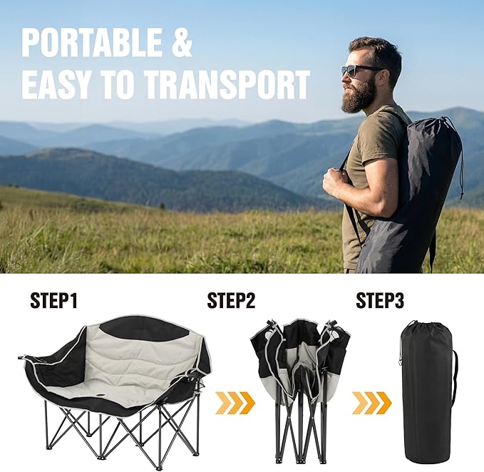 SunSettler Double Camping Chairs High Back Double Camp Chair Oversized Camping Chair Camping Couch with Cup Holders Carry Bag
