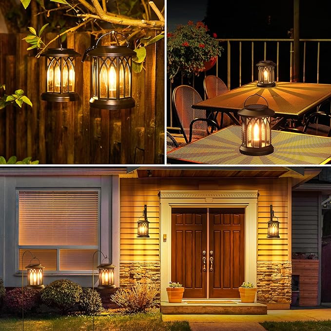WdtPro Solar Lanterns Outdoor Waterproof Upgraded Bright Hanging Solar Lights for OutsideSolar Powered Lanterns Lighting LED for Garden Patio Yard Decorative 6 Pack (Warm Light)