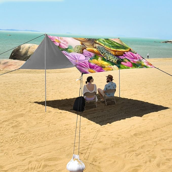 Beach Tent Sun Shelter Turtle Playing with Butterfly Lightweight &amp Easy Setup Beach Shade Canopy for Camping Fishing