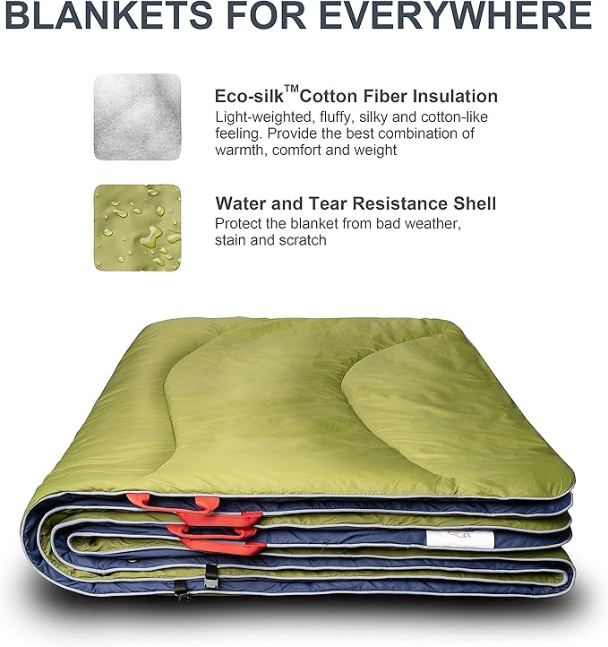 Camping Blanket | X-Large Wind and Waterproof Warm Puffy Blanket Quilt | Lightweight Portable | Outdoor Concerts Picnics Backpacking Travel Hiking Beach Stadium (Garnish Green)
