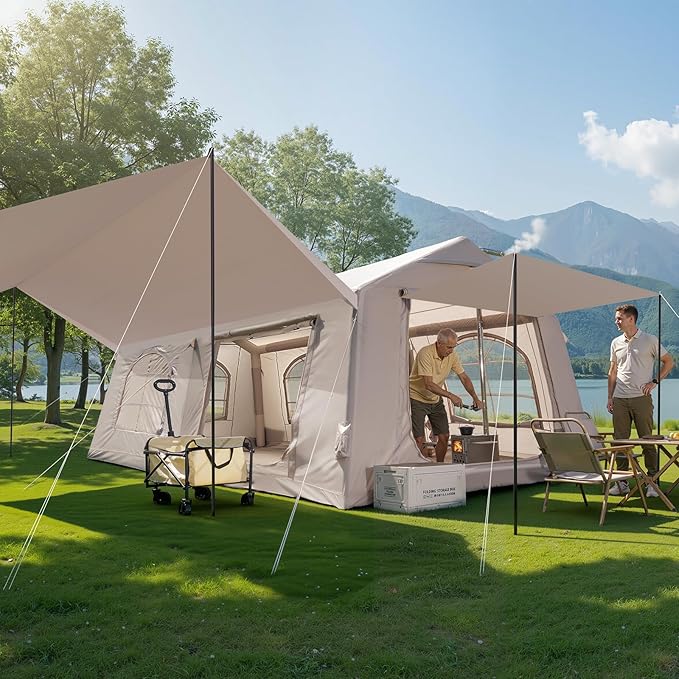 Inflatable Blow Up Tents for CampingWaterproof Oxford Hot Tent with Manual PumpSpacious Easy Setup Inflatable Camping Air Tent for Family Glamping