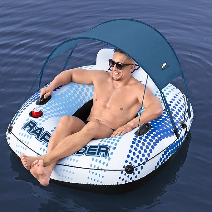 HYDRO FORCE Rapid Rider Canopy Tube 54 x 54| Durable Inflata-Shield Material | UV Sun Protection | Built-in Cup Holder | Heavy Duty Handles. Ultimate Water Fun