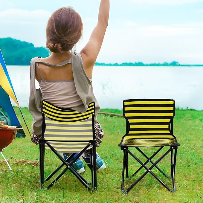 Yellow Black Strips Folding Camp Chairs Ultralight Portable Chairs for Adults Includes Carry Bag Travel Chairs for Adults for Traveling Outside