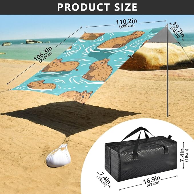 Capybaras in The Water Camping Sun Shelter Beach Tent Portable Beach Sun Shade Outdoor Canopy for Camping Trips Fishing Picnic