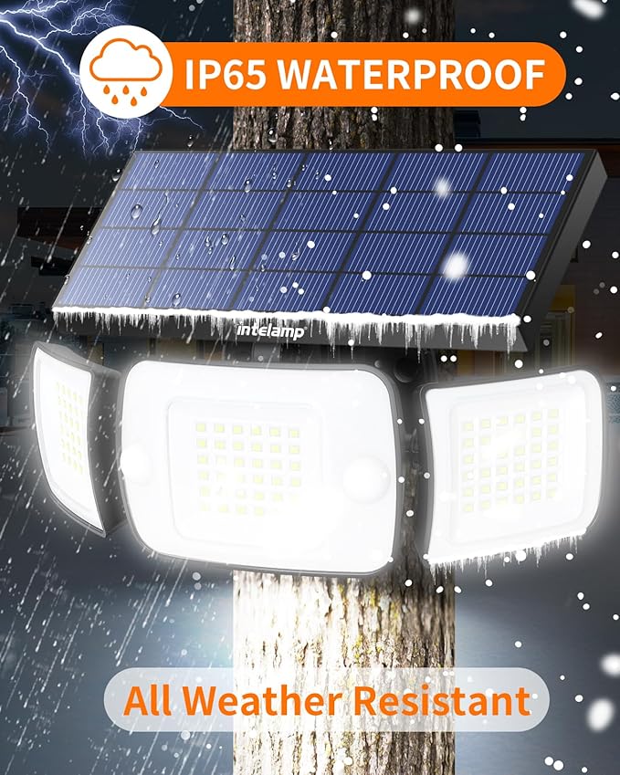intelamp Outdoor Solar Light Waterproof 6000mAh 1200LM Motion Sesnsor Flood Lights with Dual Sensor 4 Modes Remote Control 270° Wide Angle Security Light for Garden Garage Yard Pathway Farm