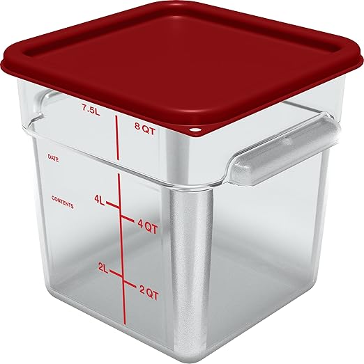 Carlisle FoodService Products Squares Square Food Storage Container with Stackable Design for Catering Buffets Restaurants Polycarbonate (Pc) 8 Quarts Clear