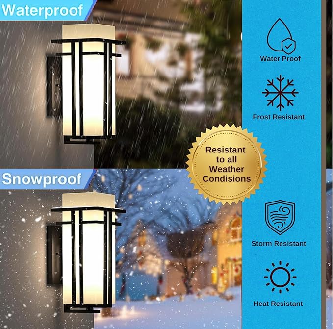 Outdoor Wall Light Fixtures Exterior Waterproof Lanterns Porch Sconces Wall Mounted Lighting with Modern Frosted Glass Black Aluminum Wall Lamps for Patio Front Door Entryway (TYPE_A 16.2inch)