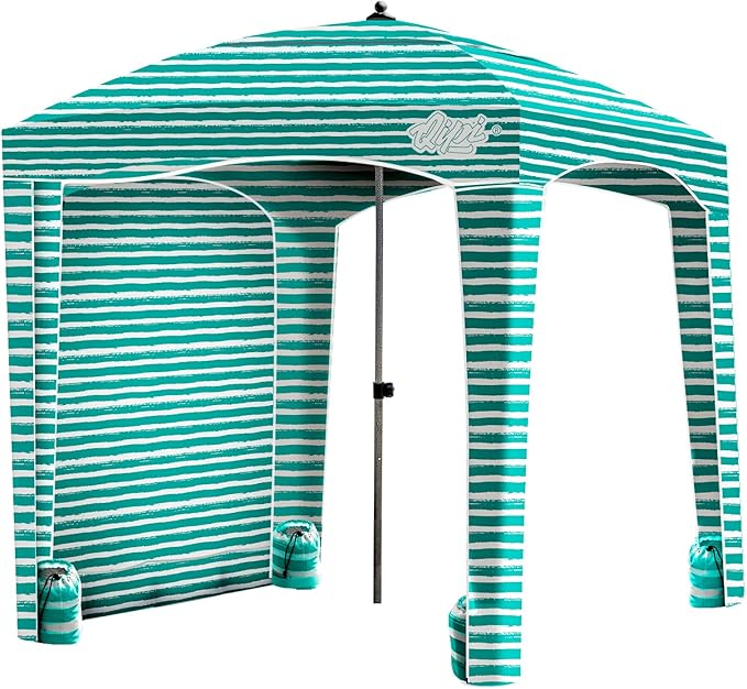 Qipi Beach Cabana - Easy to Set Up Canopy Waterproof Portable 6' x 6' Beach Shelter Included Side Wall Shade with UPF 50+ UV Protection Ultimate Sun Umbrella - for Kids Family &amp Friends