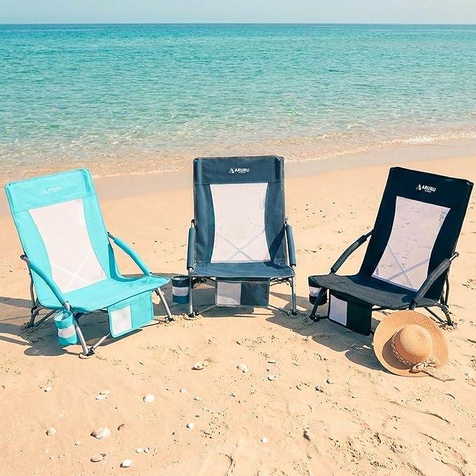 Low Folding Beach Chairs for Adults Portable Lightweight Sling Beach Camping Chair with Cup HolderArmrestFoldable Camp Lawn Chair for Outdoor Sand Concert Travel Sport Events