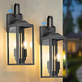 OKELI 2-Pack Dusk to Dawn Outdoor Lighting 17.6 2-Light Rustic Black Wall Lantern for Porch Outside Wall Sconces with Tempered Glass Shade Anti-Rust Wall Lights Outside Light for Garage Foyer