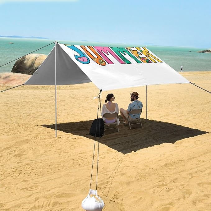 Bolaz Beach Canopy Tent Sun Shade9'×10.5' Large Family Beach Shade UPF50+- Outdoor Shade for Camping Trips FishingColorful Cartoon Summer