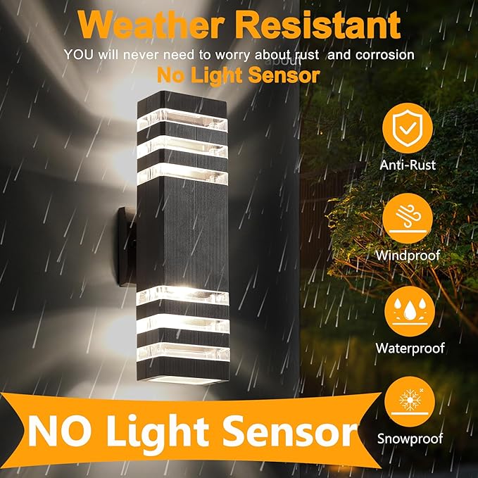 6 Pack Up and Down Wall Lights 14W IP65 3000K 1100LM Warm White Aluminum Outdoor Light Fixtures for Porch Patio Garage Waterproof