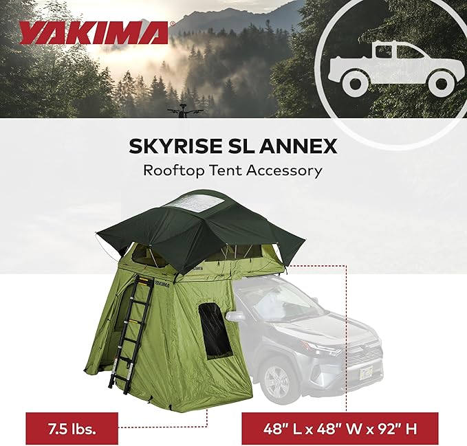 Yakima SkyRise SL Annex Wall Additional Room Enclosure for SkyRise SL Rooftop Camping Tents with Stakes Windows and Storage Duffel Bag Green