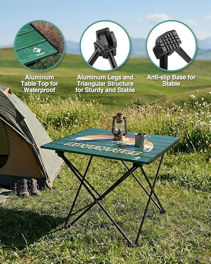 VILLEY Portable Camping Side Table Ultralight Aluminum Folding Beach Table with Carry Bag for Outdoor Cooking Picnic Camp Boat Travel