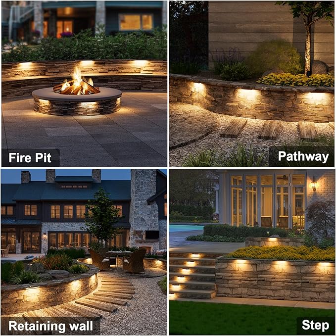 VOLISUN 24 Pack 7 Inch Retaining Wall Lights Waterproof LED Hardscape Lighting Cuttable Low Voltage Landscape Lighting 12V Paver Lights 3W Outdoor Step Lights 2700K Soft White ETL