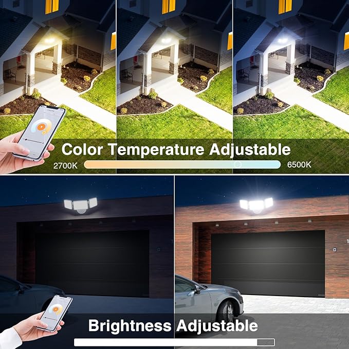 Onforu 100W Smart LED Security Flood Lights Outdoor 9000LM Brightness Adjustable WiFi Alexa Flood Light APP Control Tunable 2700K-6500K Exterior Floodlight with 3 Adjustable Heads for Yard Garage