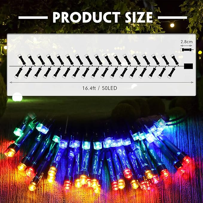 Tuanse 8 Pack Battery Operated Outdoor Christmas Tree String Lights16.4 ft Mini Light Outdoor Christmas Lights with 50 Led of Dark Green Cable Lighting for Bedroom Garden Yard (Colorful Light)