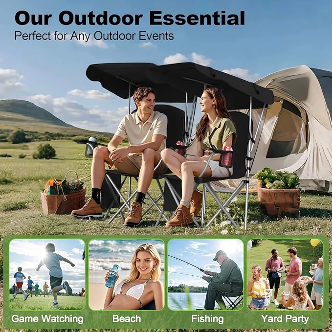 Portable Camping Chair with Canopy - Folding Chair with Canopy Durable 600D Oxford Canopy Chair for Camping Beach Picnics Fishing &amp Sports