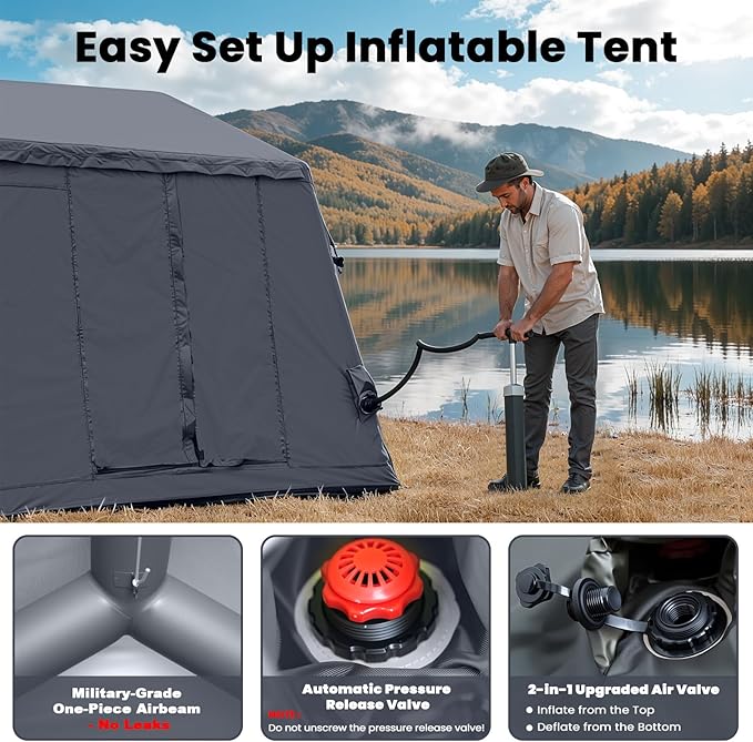 Inflatable Tents for Camping Large Blow Up Tent with Hand Pump Easy Setup InflatableTent 4 Season Tent Waterproof Oxford Air Glamping Tents for Camping Adult 4/6/8/10/12 Person
