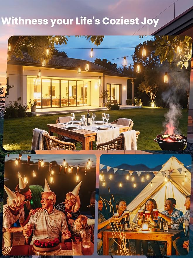Svater Outdoor String Lights 60 FT ST38 Patio String Lights with 32 Waterproof Shatterproof LED Bulbs Connectable Lights for Outside Backyard Garden Porch