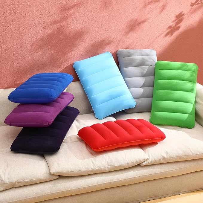 Geelin 14 Pieces Inflatable Camping Pillow 18.5 x 11.8 Inches Portable Compact Flocked Fabric Air Pillow for Travel Hiking Home Office Sleeping Neck Head Lumbar Support Multicolor