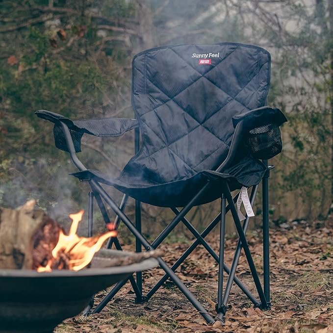 SUNNYFEEL XXL Oversized Camping Chair Heavy Duty 800 LBS for Big Tall People Padded Portable Folding Quad Lawn Chairs with Armrest Cup Holder &amp Pocket for Outdoor/Travel/Picnic/Camp/Sports