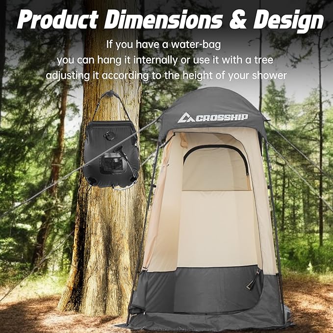Camping Shower Tent - Outdoor Privacy Tent with Solar Shower Bag - 84.6 H*60 W Privacy Shelter for Outdoor Bathroom Changing Room &amp Fishing UV Resistant&ampWaterproof Camping Bathroom