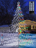 Flacchi Christmas Outdoor Star String Lights - Pole Set with Remote Multiple Lighting Modes Timer and Waterproof Feature (Cool White&ampMulticolor 16FT/664LED)