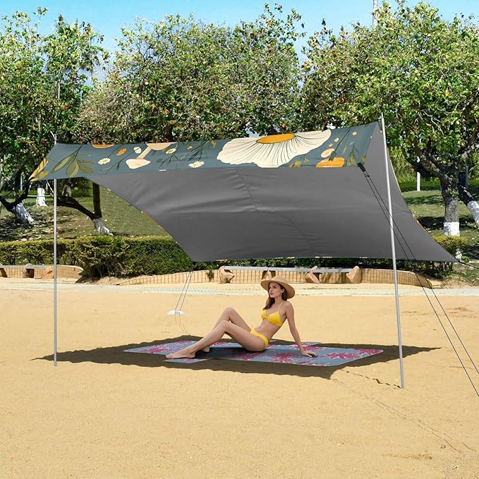 Mushroom Daisy Pattern Camping Sun Shelter Beach Tent Portable Beach Sun Shade Outdoor Canopy for Camping Trips Fishing Picnic