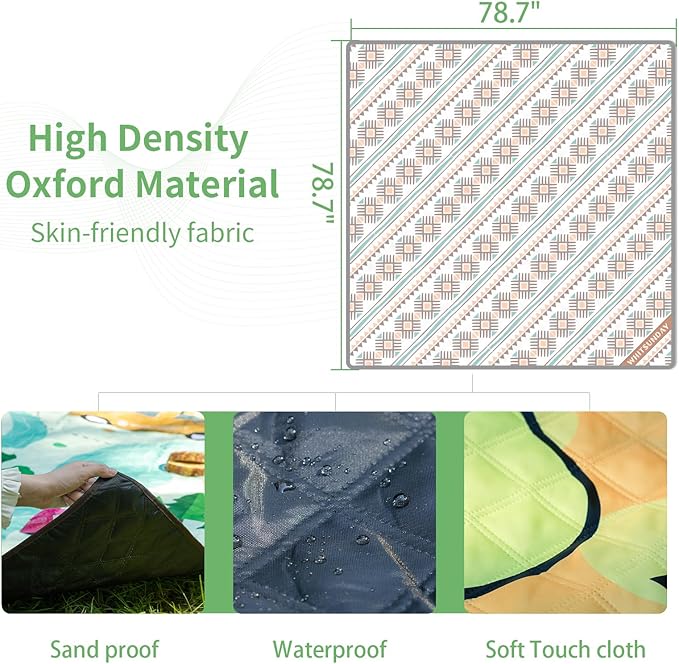 Whitsunday Picnic BlanketsOutdoor Beach Blanket Picnic Mat Camping Blankets Waterproof Foldable for Spring Summer Camping Beach Park Hiking (BigCross 80 * 80)