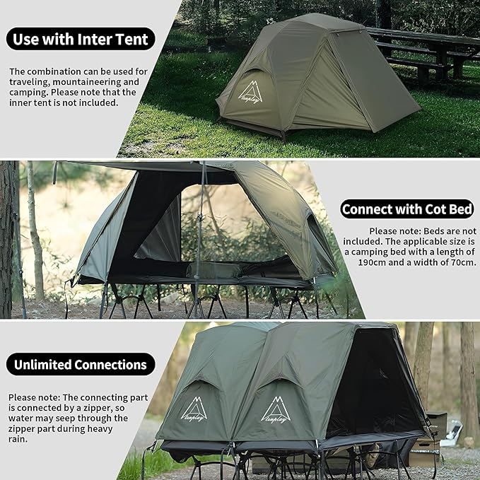 TENPLAY 1-Person Cot Tent FlysheetMust be Used with Matching Inner Tent LightweightWaterproof Sun ProtectionNylon Easy SetupExpandable Rainfly for Camping Hiking Backpacking Picnics