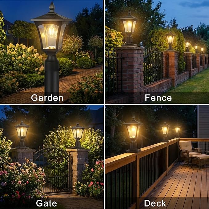 Outdoor Solar Lamp Post Light with Glass Shade &amp Pier Mount Base IP45 Waterproof Dusk to Dawn Solar Post Lantern Warm White for Garden Yard Fence Deck &amp Holiday Décor