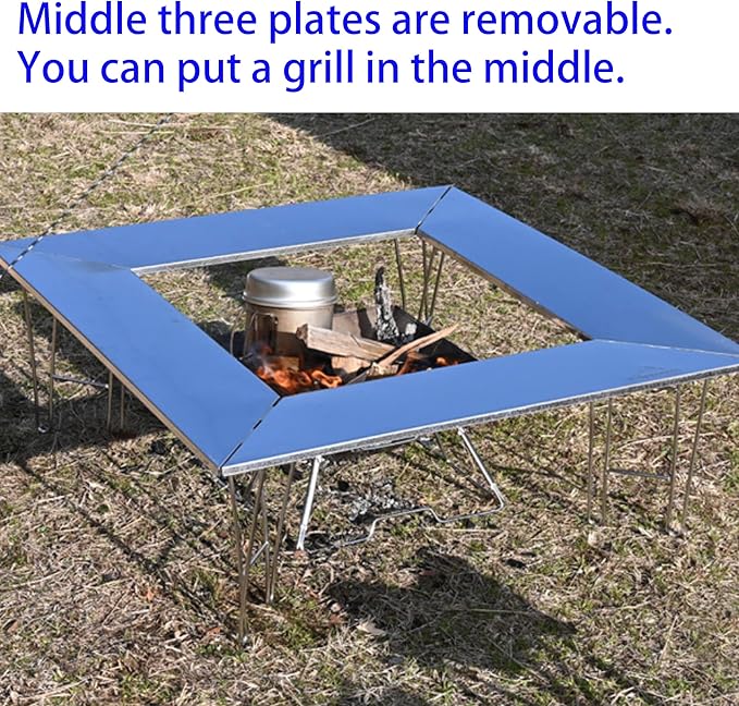 CAMPINGMOON Camping Grill Table with Canvas Carrying Bag (Removable Center Plates Type (T-503)) Medium Silver