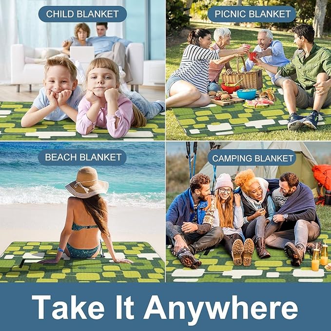 Modern Mid Century Seamless Abstract Pattern Waterproof Outdoor Picnic Blanket Sandproof Beach Mat for Camping Hiking Grass Travelling