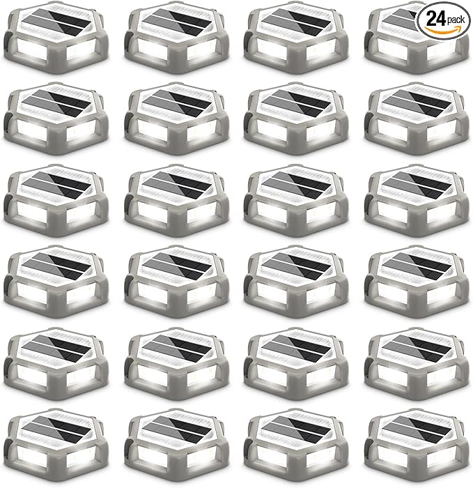 T-SUN Solar Deck Lights Outdoor 24 Pack Solar Driveway Lights for Outside 6000K Modes Dock Deck Light Solar Powered Waterproof Step Light for Yard Pathway Walkway Sidewalk Stair