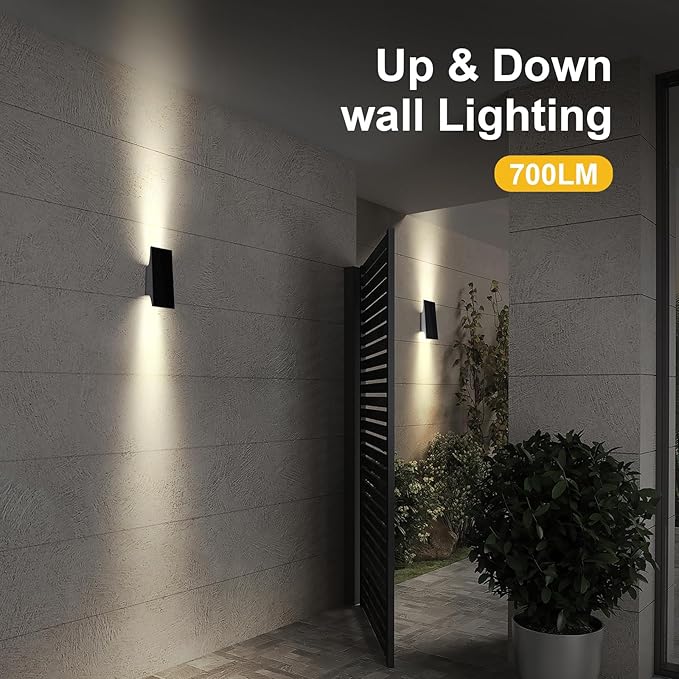 Solar Sconce Lights Outdoor Dimmable Solar Wall Lights Up and Down 3000K 700LM Solars Lights Outdoor IP65 Waterproof for Yard Patio Garage Porch 2pcs