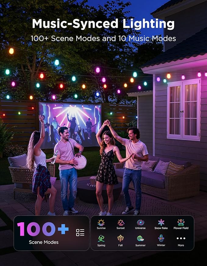 Govee S14 Bulb Outdoor String Lights 2 48ft Smart RGBIC Warm White Patio Lights with 15 LED Bulbs 111 Scene Modes for Outdoor Decor Upgraded IP66 Compatible with Alexa Google Matter APP Control