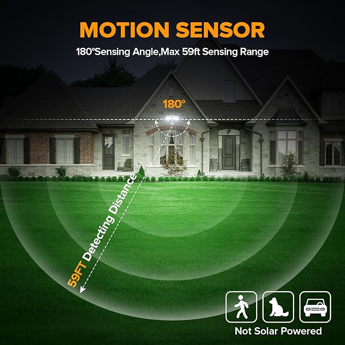LUTEC 34W 3700 Lumen LED Security Light Motion Sensor Outdoor Lights with Night Light 5000K Daylight IP65 Waterproof Dusk to Dawn Hardwired Motion Detector Flood Light for Garage Yard-White