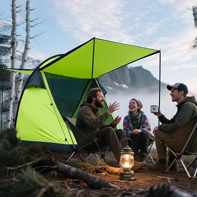 Revolutionary Single-Pole Ultra-Light 4-Person Tent: Double Door Ventilation Spacious Layout &amp Economic Camping Solution Without Awning Poles