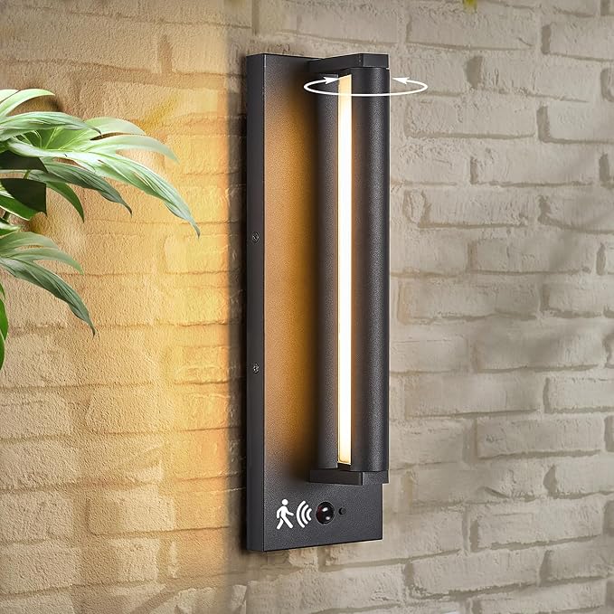 Modern PIR Motion Sensor Outdoor LED Wall Light with a Rotatable Beam and 245° Adjustment 3 Lighting Sensor Modes IP65 Waterproof Suitable for Porches Balconies Gardens Garages.