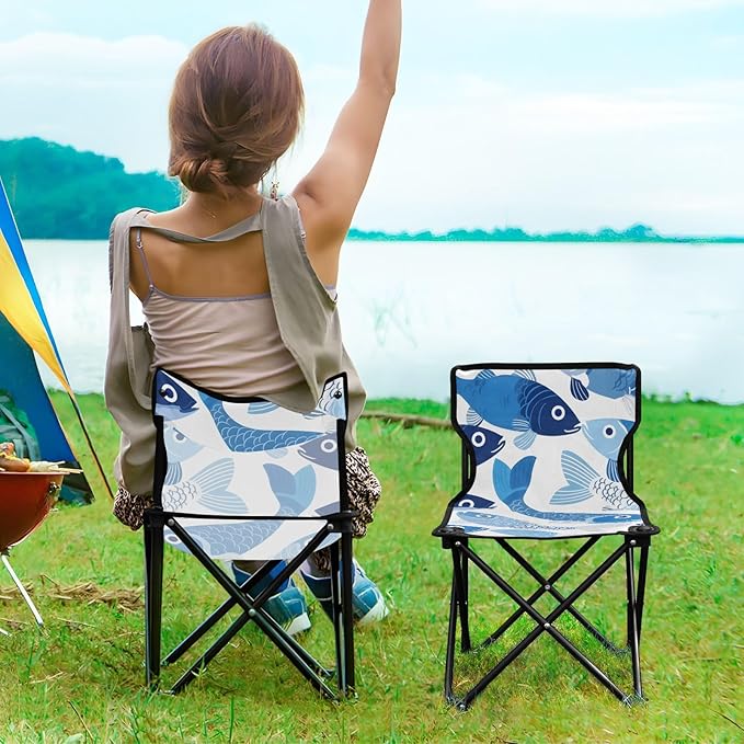 Blue Fish Portable Camping Chairs Folding Chair - Durable Oxford Fabric Lightweight Iron Frame Easy Fold Design - Ideal for Outdoor Activities Camping Fishing and Travel