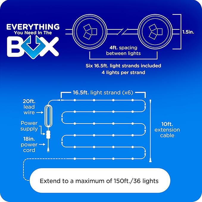 Enbrighten Vibe Eternity Accent Permanent Outdoor Lights for House 100ft 24 RGBWIC LEDs Wide Spacing 94lm Tunable White Everyday Eave Lighting Smart App Works with Alexa Google Home 85713