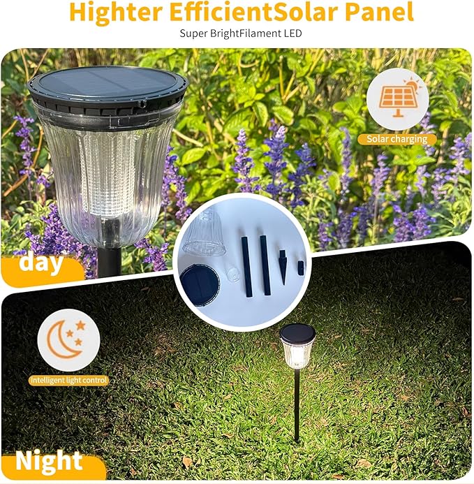 Solar Pathway Lights 4 Pack 2-in-1 Cool &amp Warm White High Lumen Waterproof IP65 Auto On/Off Outdoor Solar Lights for Yard Patio Walkway Garden
