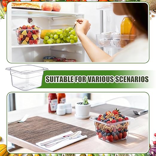 Rtteri 22 Pcs 1/6 Size Clear Plastic Pans Set: 16 Food Prep Containers &amp 2 Tongs &amp 4 Spoons for Salad Bar Buffet Restaurant Hotel Commercial Home for Fruit Vegetable Sauce Bean Corn Deli(4 Inc
