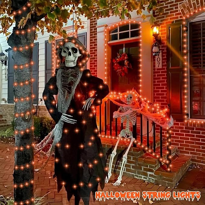 QITONG 165ft 500 LED Orange Christmas Lights Christmas String Lights Outdoor Waterproof with 8 Modes Green Wire Orange String Light Plug in Indoor with Timer Memory