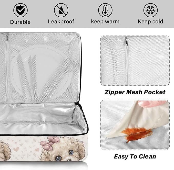 Casserole Carrier Beautiful DogInsulated Casserole Carrier for Hot or Cold Food Thermal Lunch Tote for Potluck Parties Picnic Beach Fits 9 x 13 Inches Baking Dish
