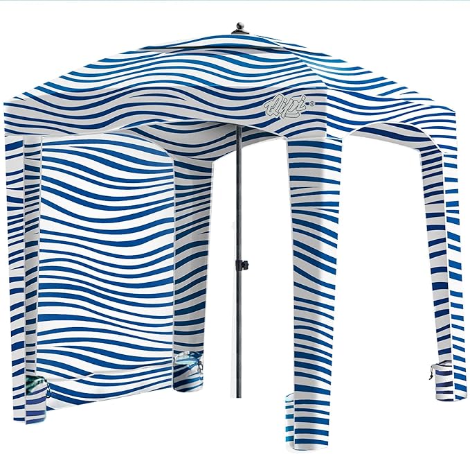 Qipi Beach Cabana - Easy to Set Up Canopy Waterproof Portable 6' x 6' Beach Shelter Included Side Wall Shade with UPF 50+ UV Protection Ultimate Sun Umbrella - for Kids Family &amp Friends