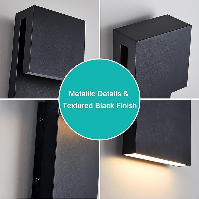 Modern Porch Lights with 2 PackOutdoor Indoor Integrated LED Wall Lights2-Light Total 17W3000K Textured Black FinishOutside Lights Waterproof for House Front Door Patio Garage