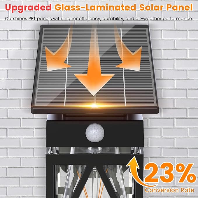 2 Pack Solar Porch Lights Outdoor Dusk to Dawn &amp Motion Sensor Solar Wall Light with Lantern Shape 3 Modes IP65 Waterproof E26 Bulb Exterior Sconce for Front Porch Garage Patio Security