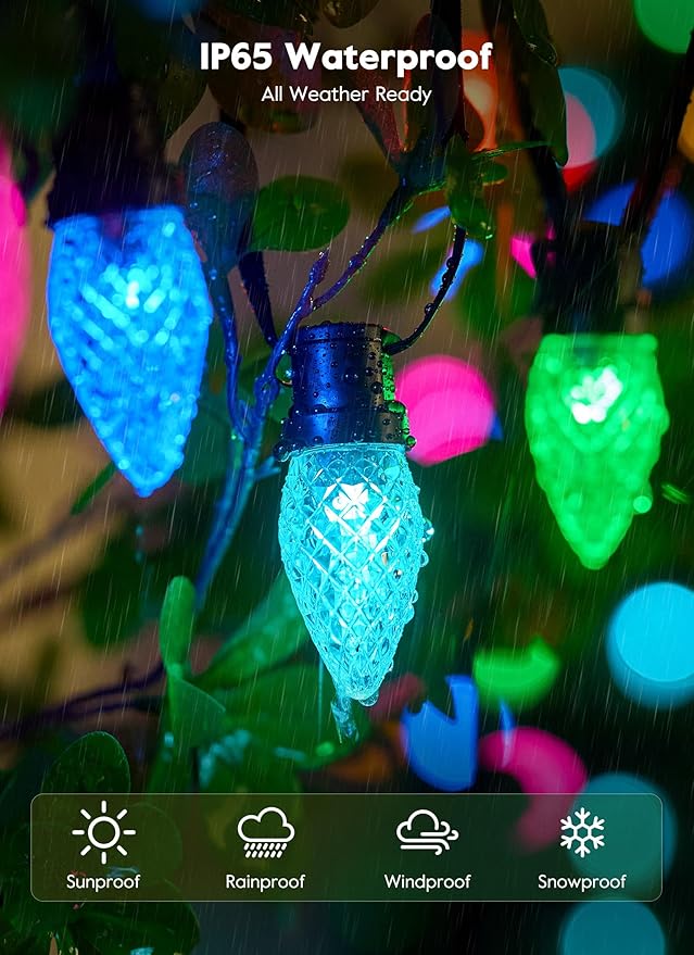 Brightown Smart C9 LED Christmas Lights 150 LED RGB C9 String Light with Remote App Control Music Sync Connectable Waterproof Outdoor Christmas Lights for House Tree Patio Holiday Xmas Decor